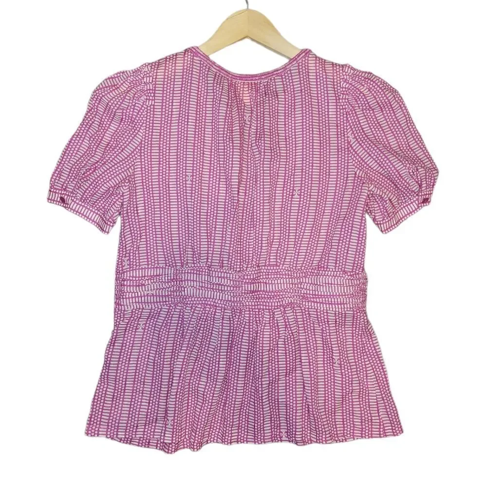Tory Burch Ruth Wild Orchard Blouse Short Sleeve Top Pink Fuchsia 10